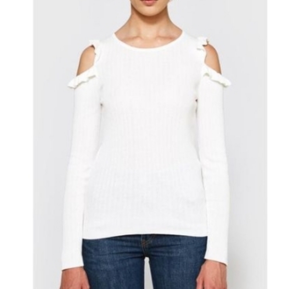 Farrow ribbed sweater with ruffled shoulder detail